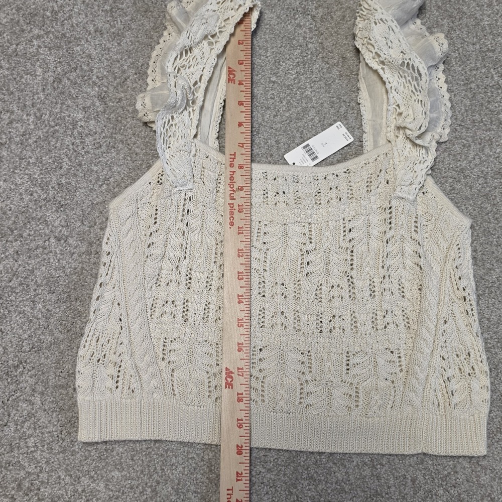 Anthropologie Ruffled Garden Sweater Tank Top Ivory Knit Lace Trim NWT Large - Picture 10 of 11